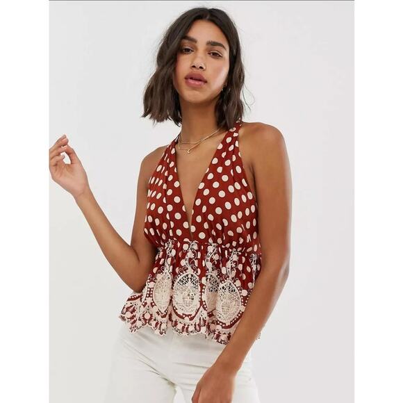 Free People Tops - Free People Lunch Date Crochet Detail Halter Neck Top, Size M